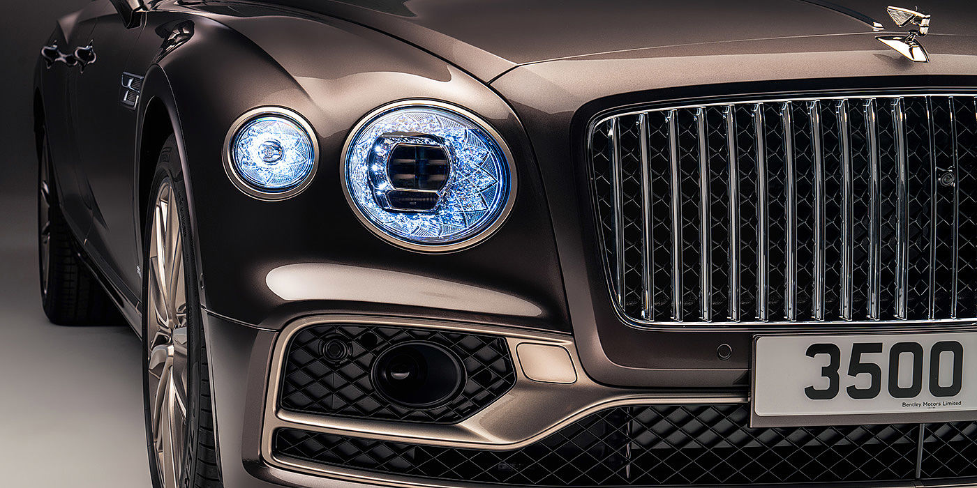 Bentley Madrid Bentley Flying Spur Odyssean sedan front grille and illuminated led lamps with Brodgar brown paint