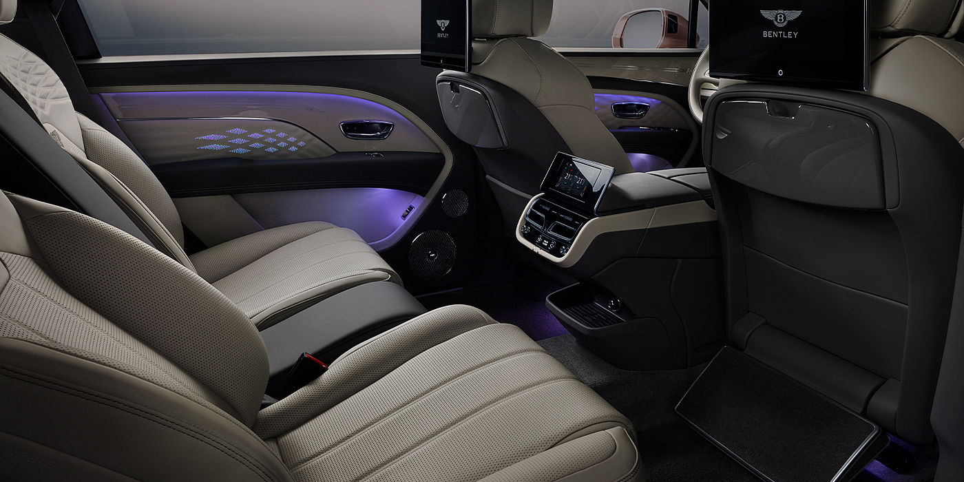 Bentley Madrid Bentley Bentayga EWB Azure SUV rear interior with Bentley Diamond Illumination
