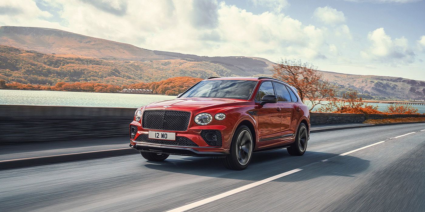 Bentley Madrid Bentley Bentayga S SUV in Candy Red paint front 34 dynamic