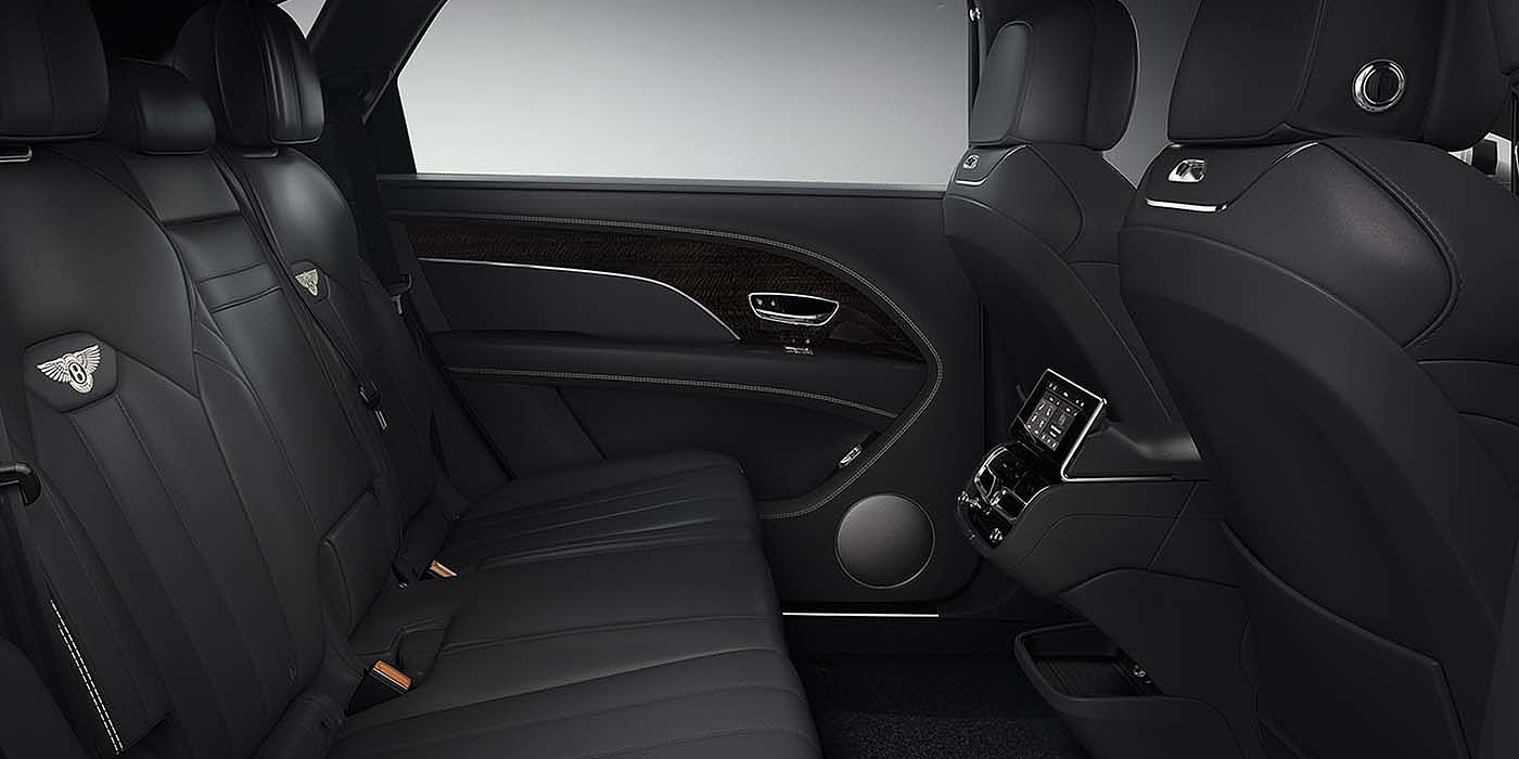 Bentley Madrid Bentley Bentayga EWB SUV rear interior in Beluga black leather