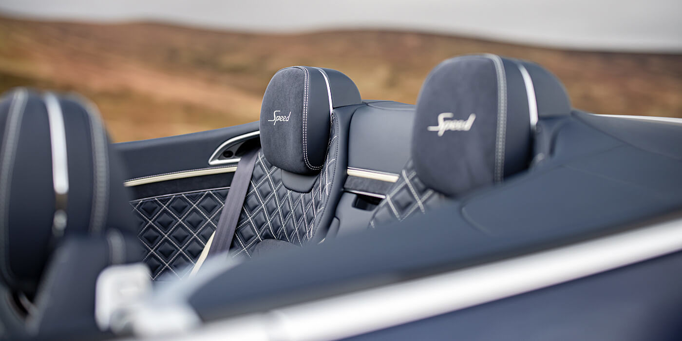 Bentley Madrid Bentley Continental GTC Speed convertible rear interior in Imperial Blue and Linen hide