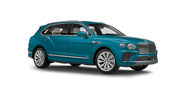 Bentley Madrid Bentley Bentayga EWB Azure front side angled view in Topaz blue coloured exterior. 